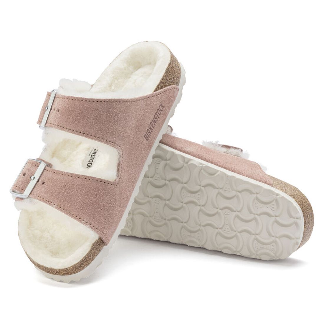 Birkenstock Arizona Shearling Suede in Pink Clay/Natural