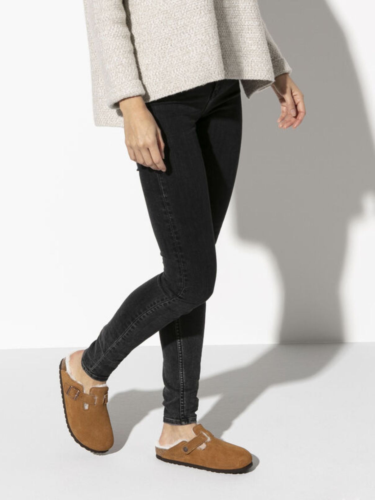 Birkenstock Boston Suede Shearling in Mink/Natural