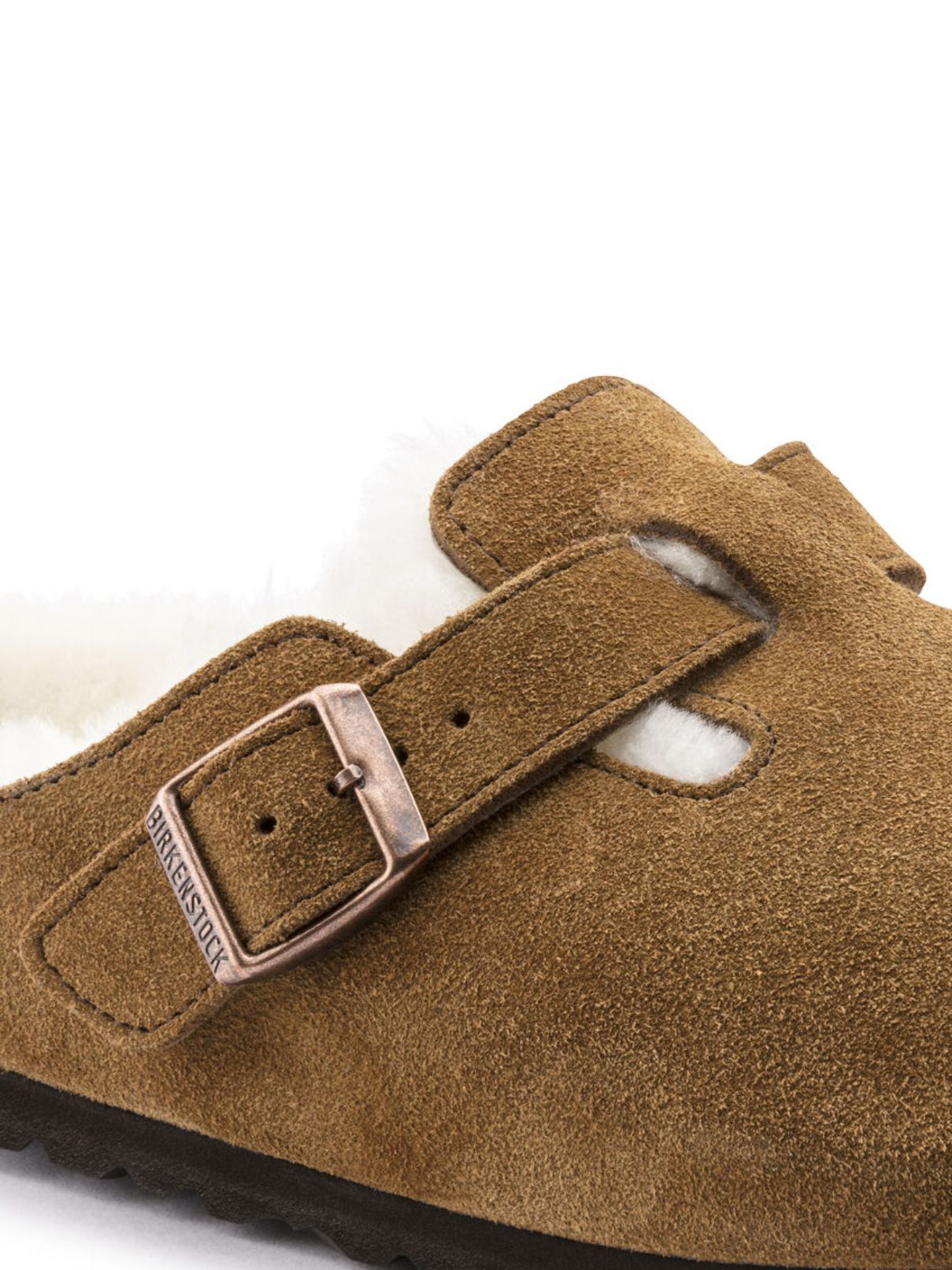 Birkenstock Boston Suede Shearling in Mink/Natural