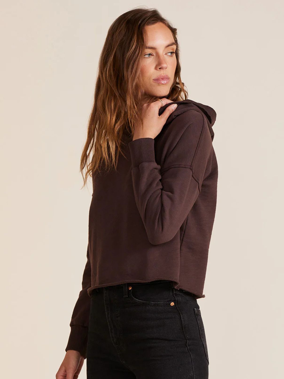Bobi Hi Low Crop Hoodie in Umber