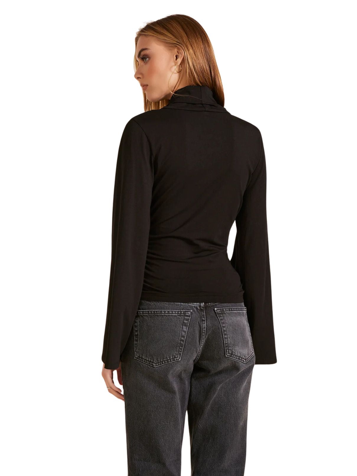 Bobi LA Bell Sleeve Mock Neck in Black
