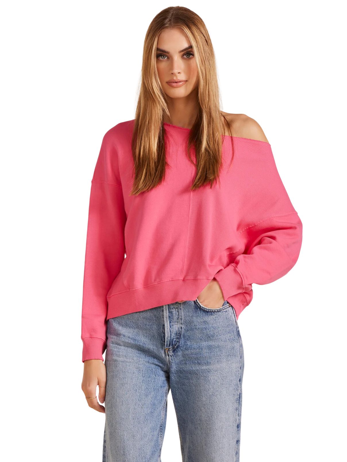 Bobi LA Boatneck L/S in Hot Fuchsia
