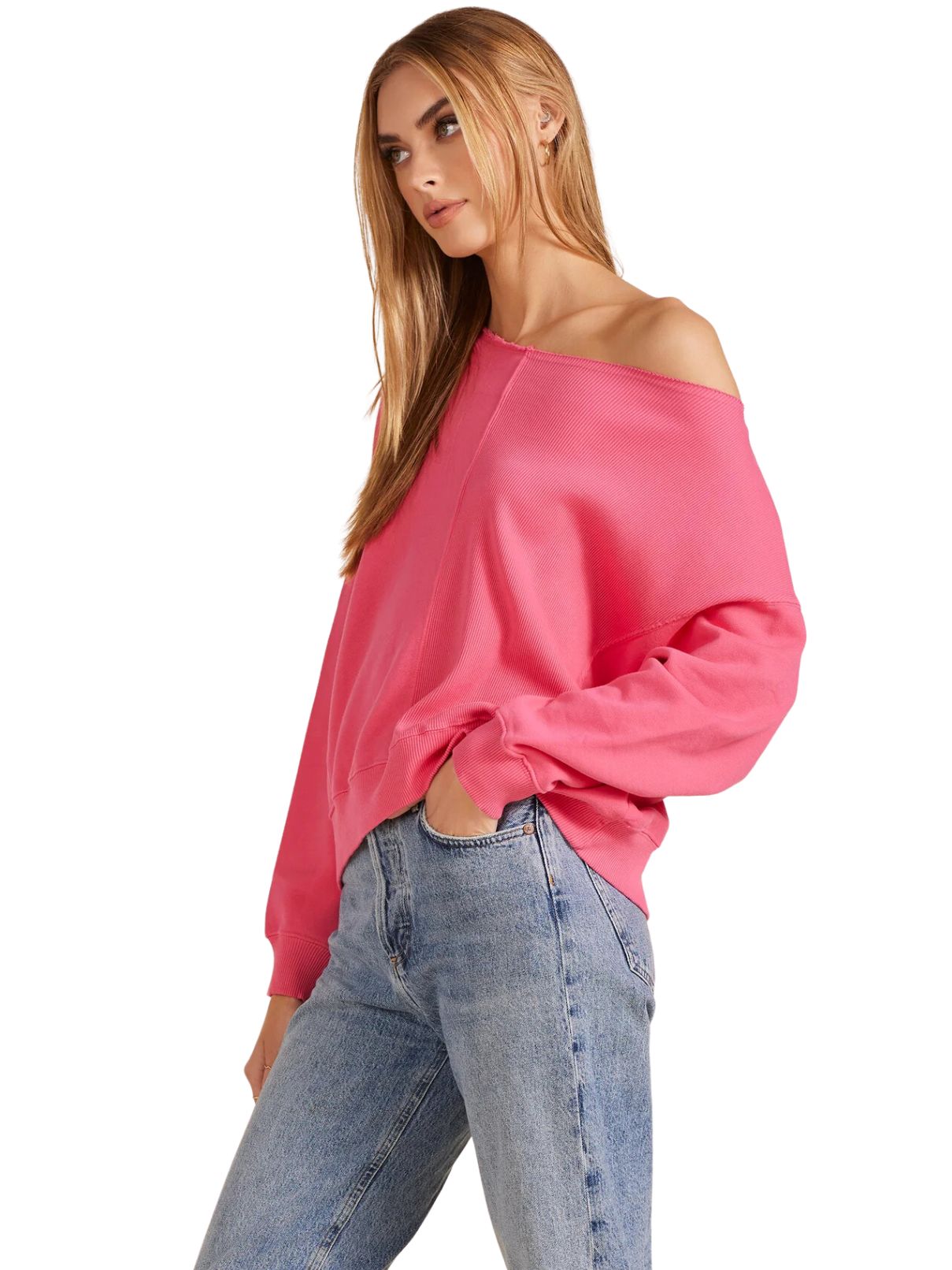 Bobi LA Boatneck L/S in Hot Fuchsia