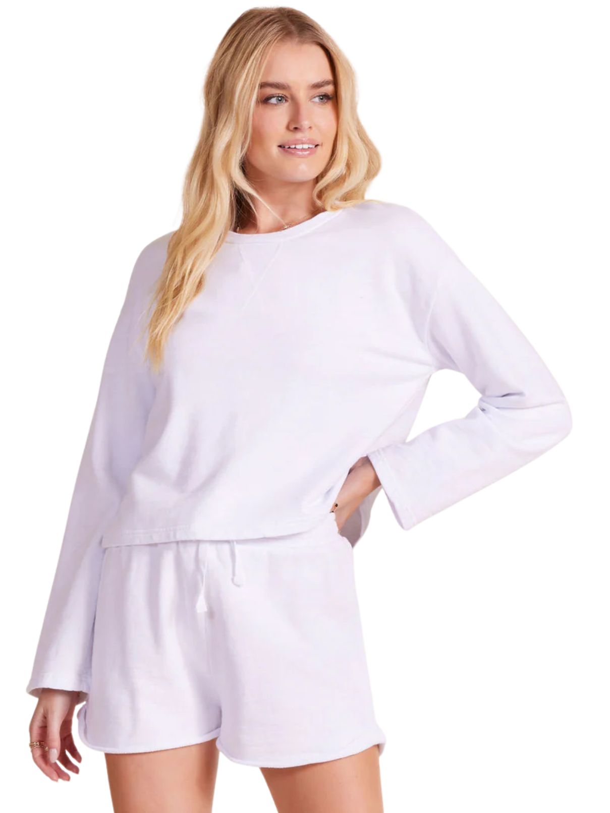 Bobi LA Crew Wide Sleeve Boxy Sweatshirt in White