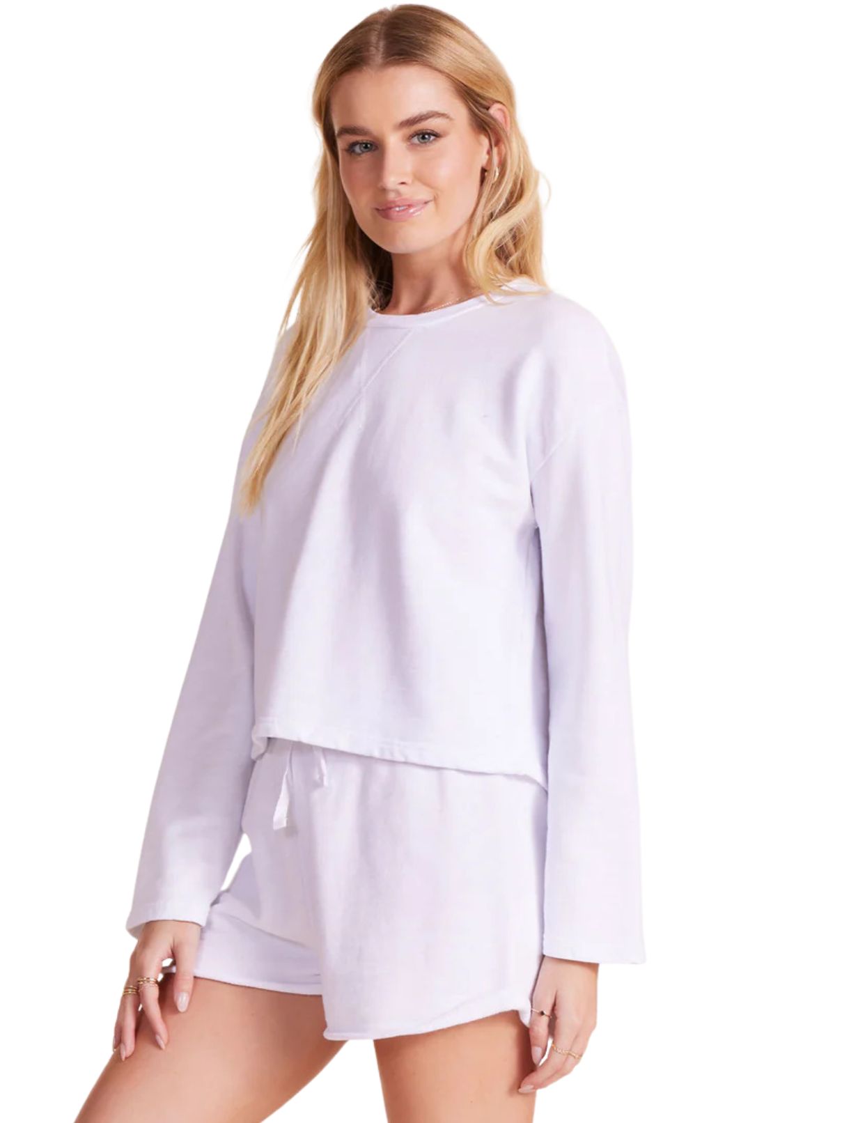 Bobi LA Crew Wide Sleeve Boxy Sweatshirt in White