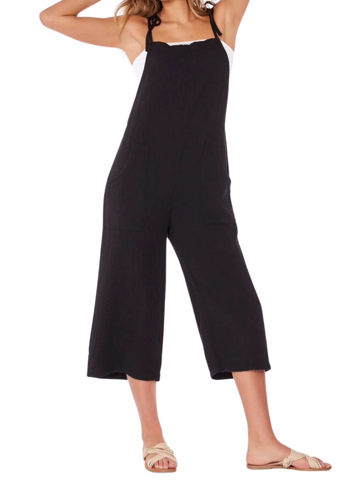 Bobi LA Crop Wide Leg Overall in Black