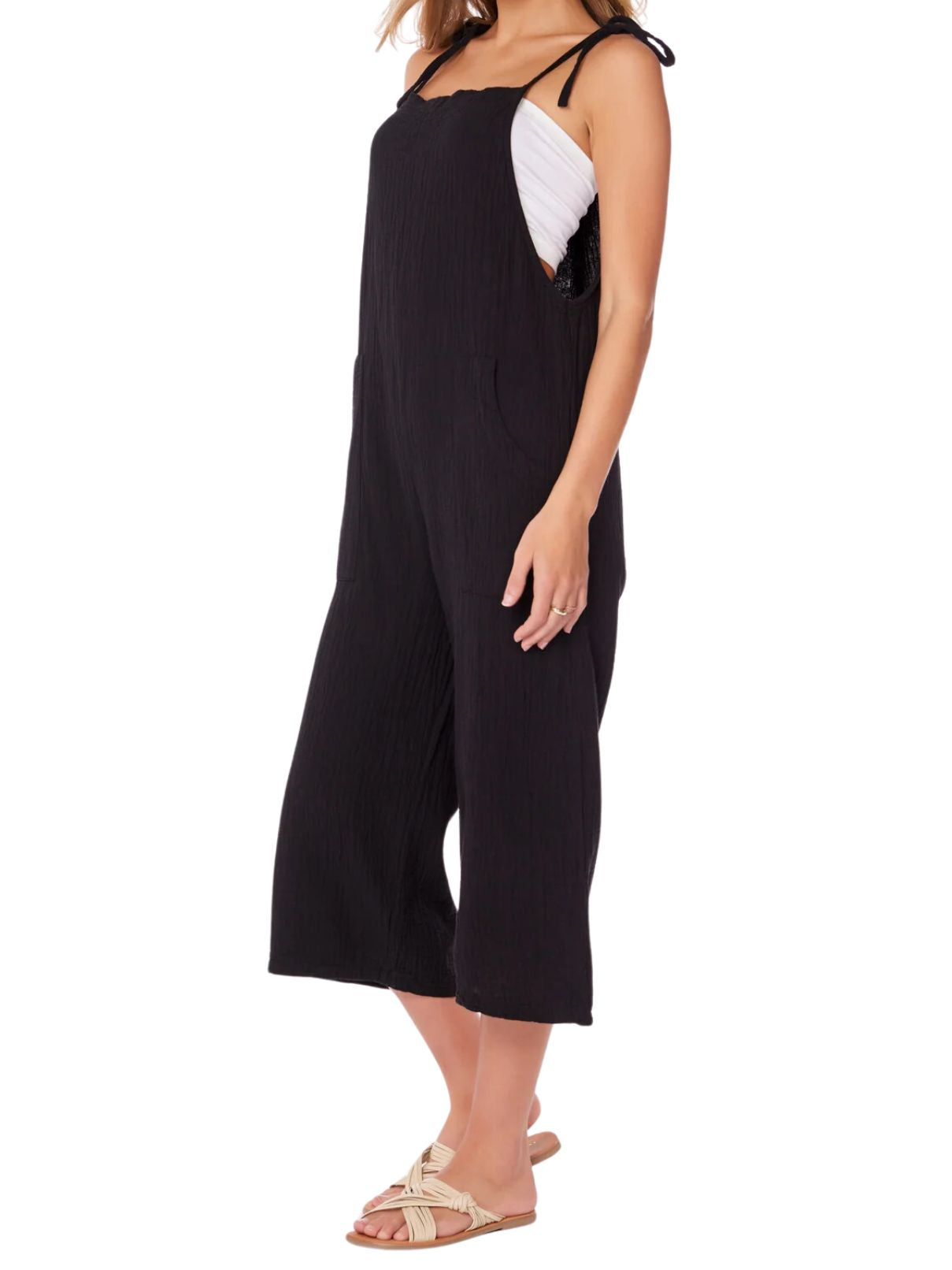 Bobi LA Crop Wide Leg Overall in Black