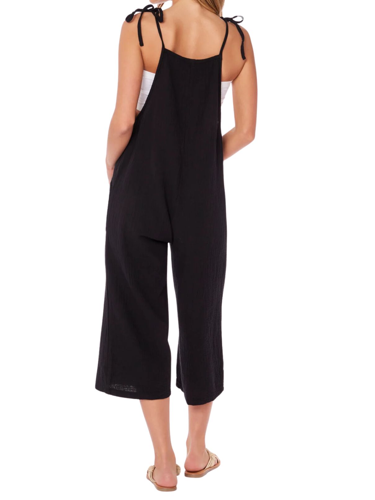 Bobi LA Crop Wide Leg Overall in Black