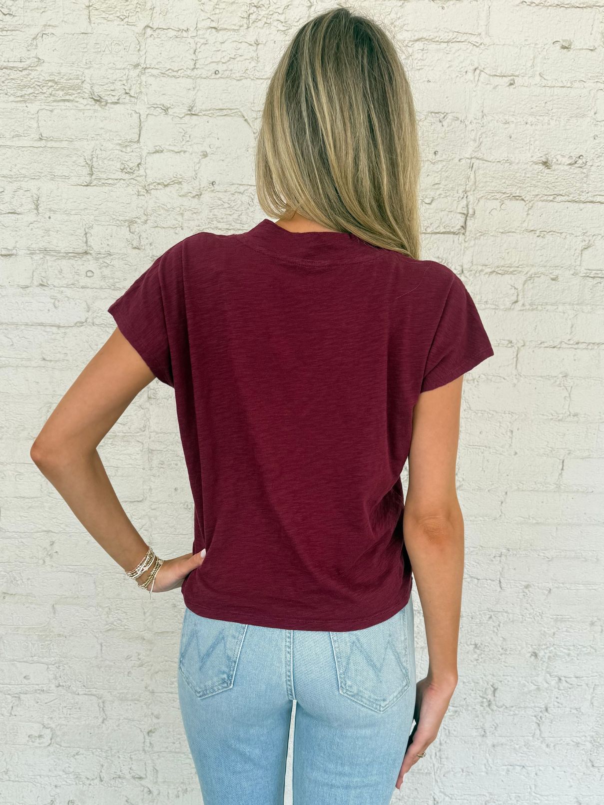 Bobi LA Dolman V-neck Tee in Dark Port
