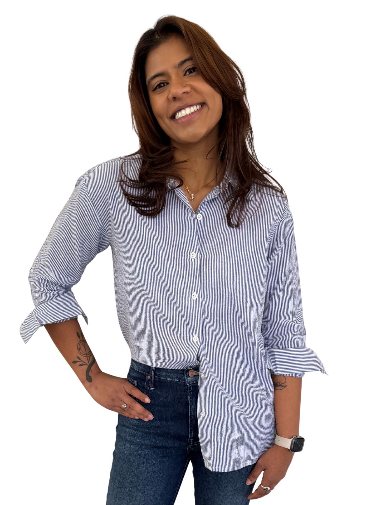 Bobi LA Drop Shoulder Button Down in Blue Stripe