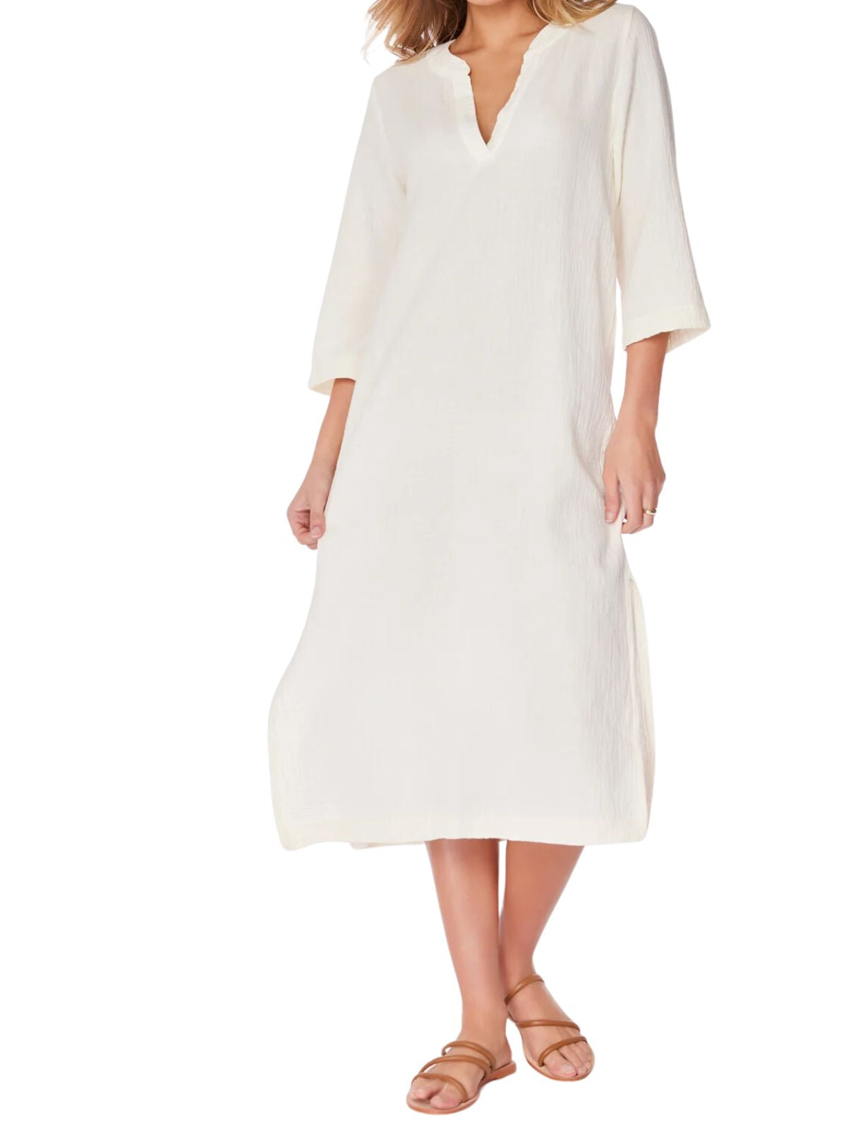 Bobi LA Gauze 3/4 Slv Midi Caftan in Macadamia