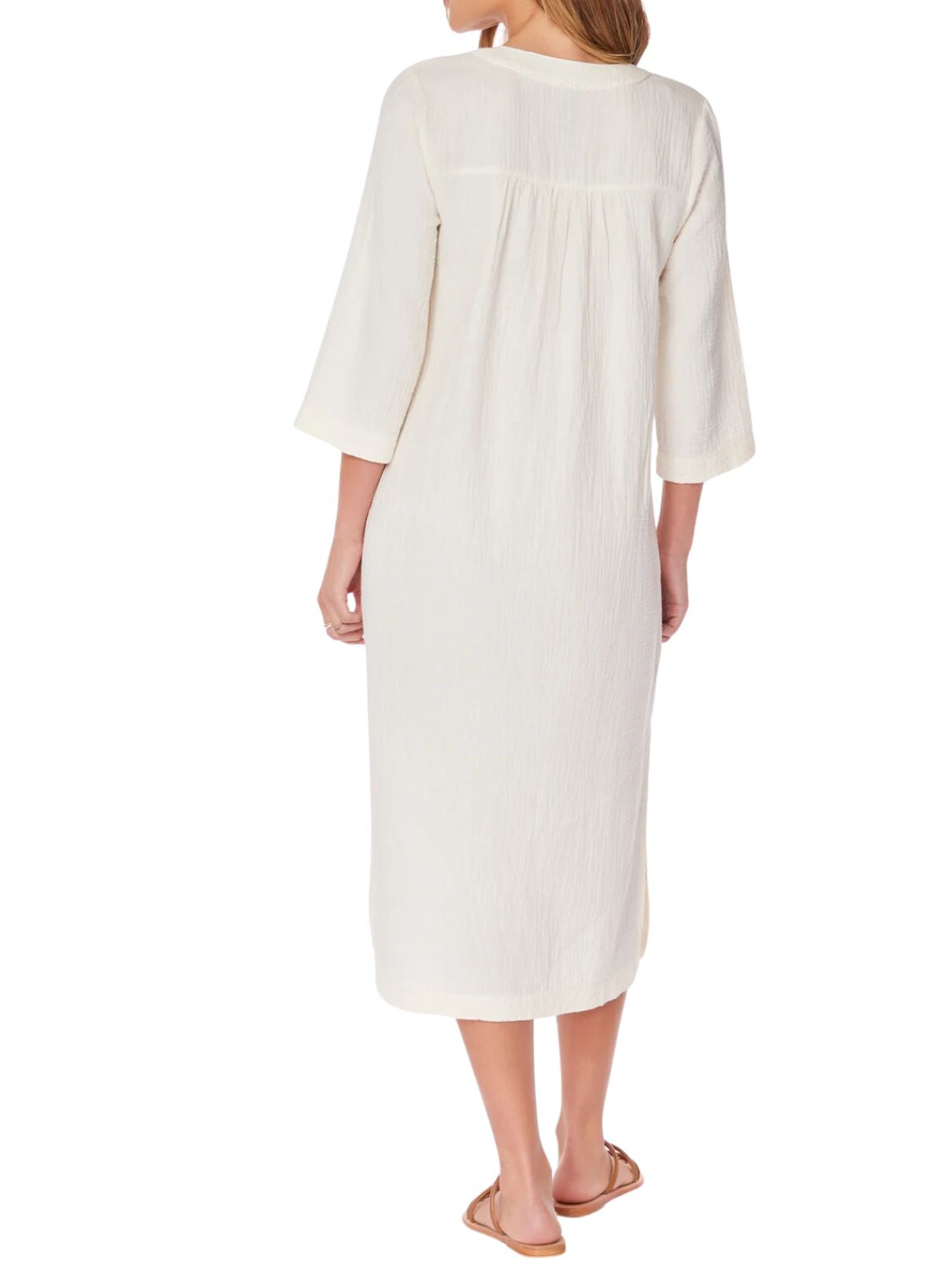 Bobi LA Gauze 3/4 Slv Midi Caftan in Macadamia