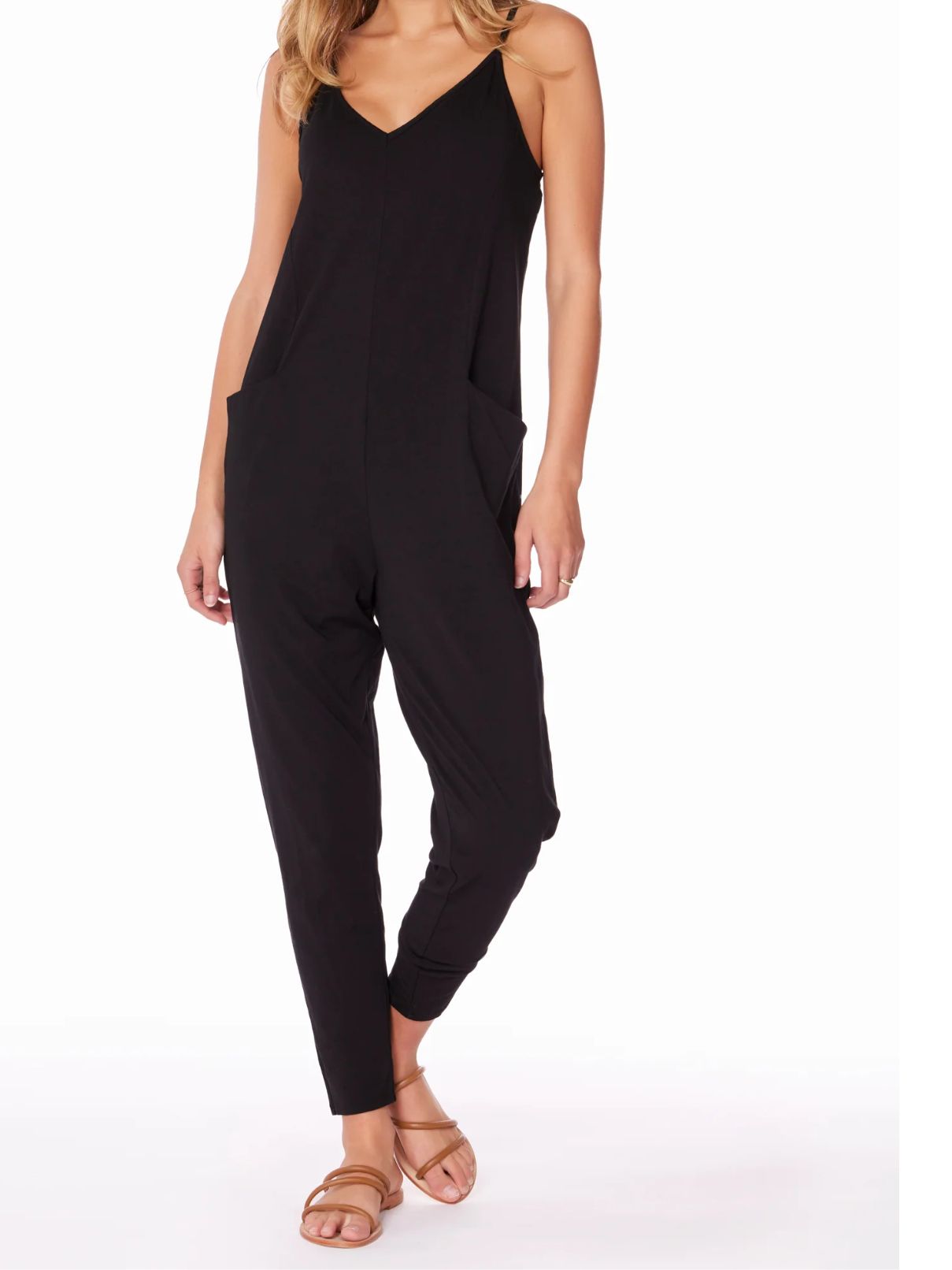 Bobi LA Gauze Cami Vneck Jumpsuit in Black