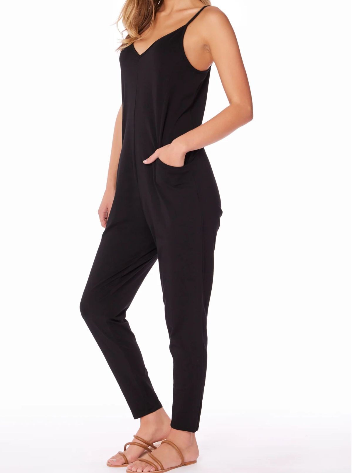 Bobi LA Gauze Cami Vneck Jumpsuit in Black