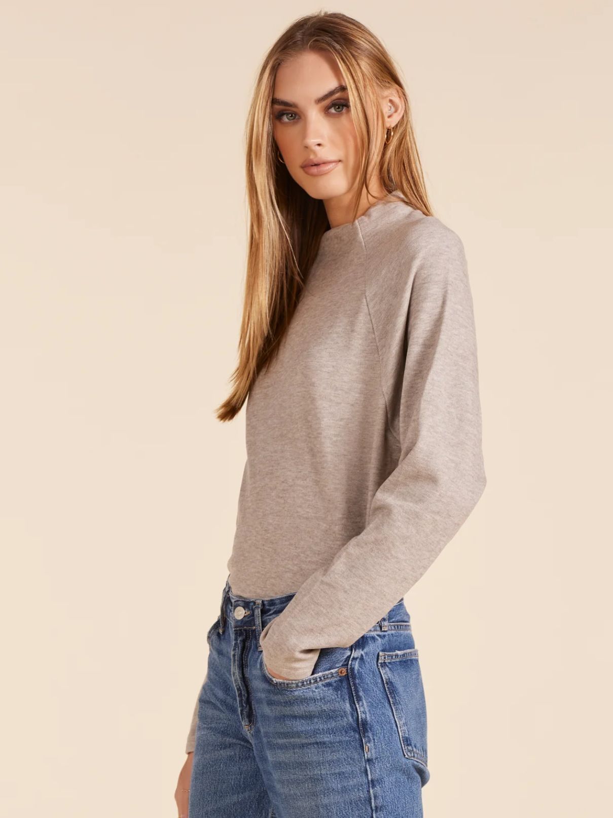 Bobi LA L/S Raglan Top in Tan