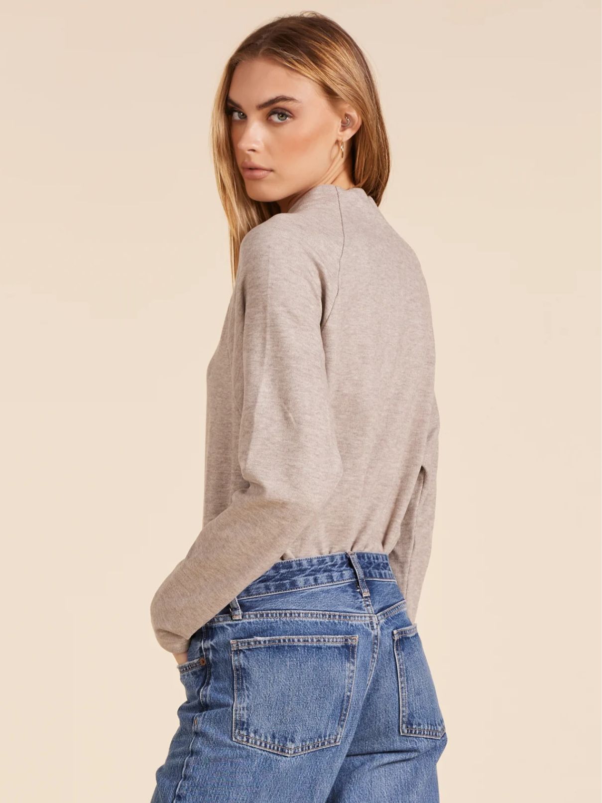Bobi LA L/S Raglan Top in Tan