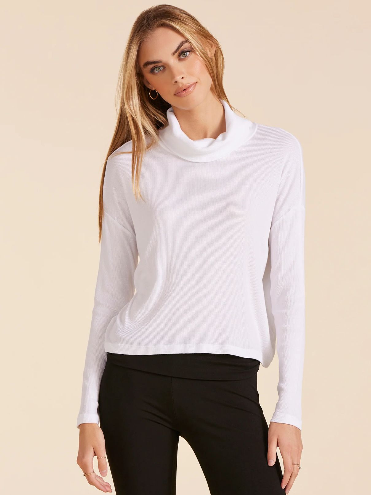 Bobi LA Mock Neck Boxy L/S Top in White
