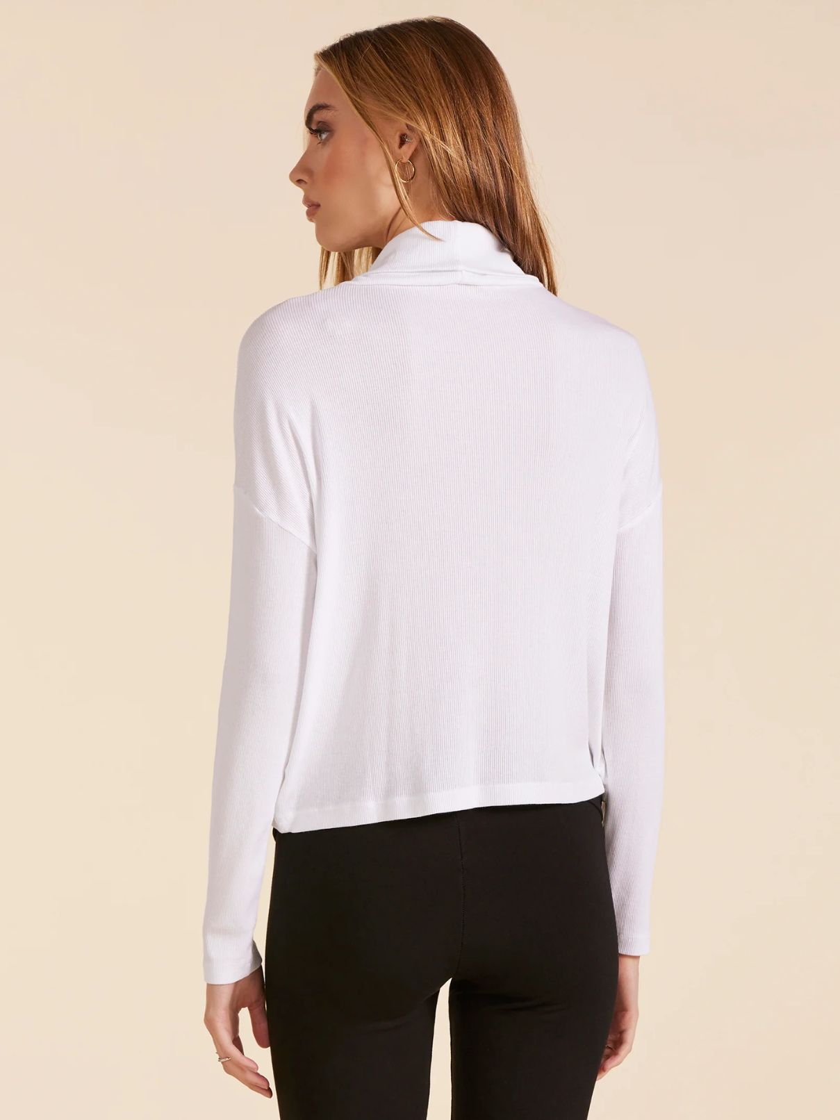 Bobi LA Mock Neck Boxy L/S Top in White