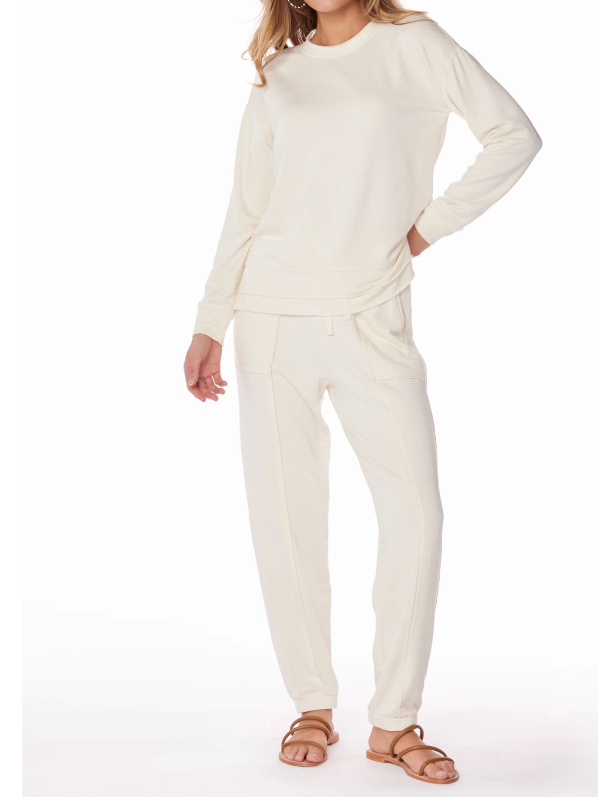 Bobi LA Raw Edge Sweatshirt in Macadamia