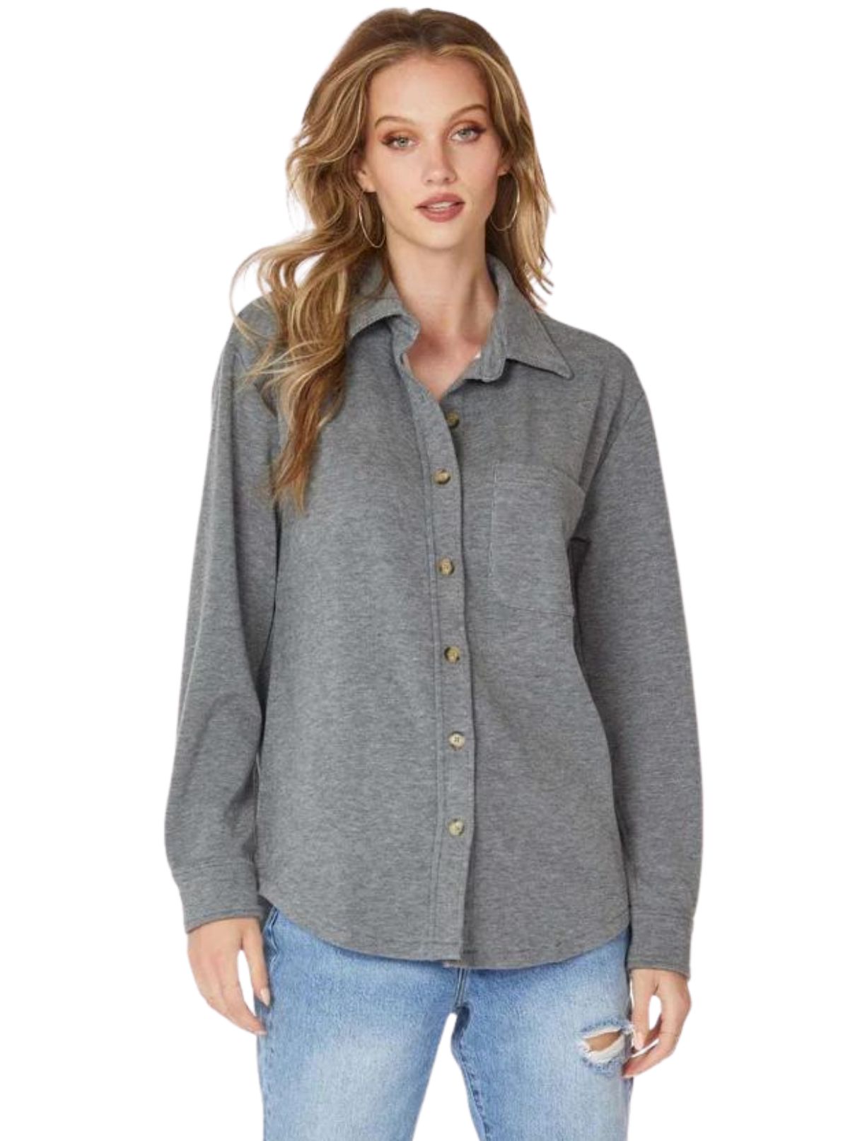 Bobi LA Shacket Pockets in Lt Grey