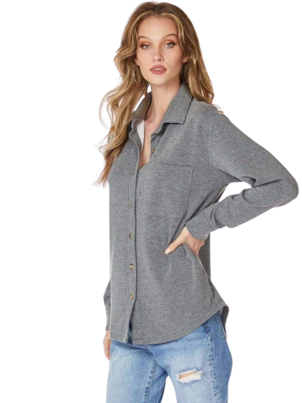 Bobi LA Shacket Pockets in Lt Grey