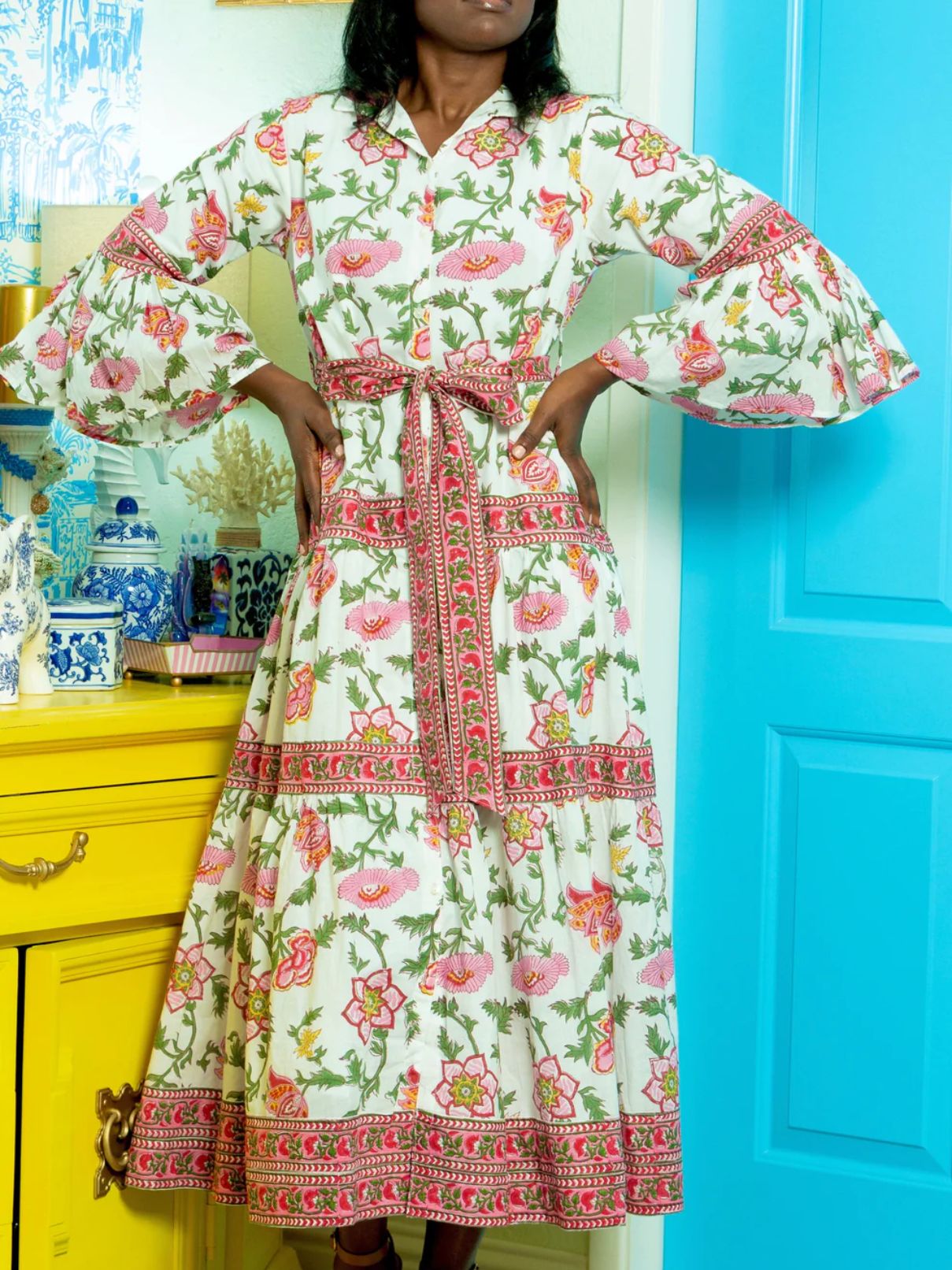 Brisara Kim Maxi Dress in Pink Chinoiserie
