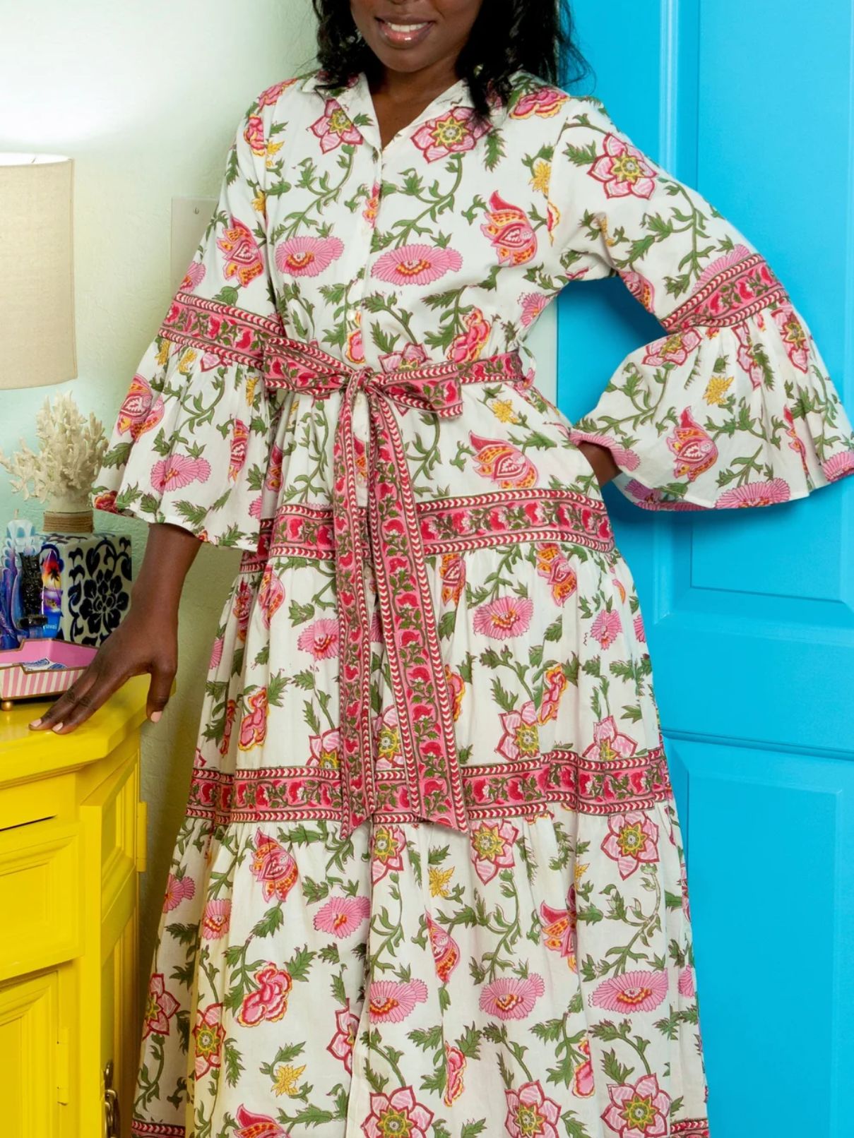 Brisara Kim Maxi Dress in Pink Chinoiserie