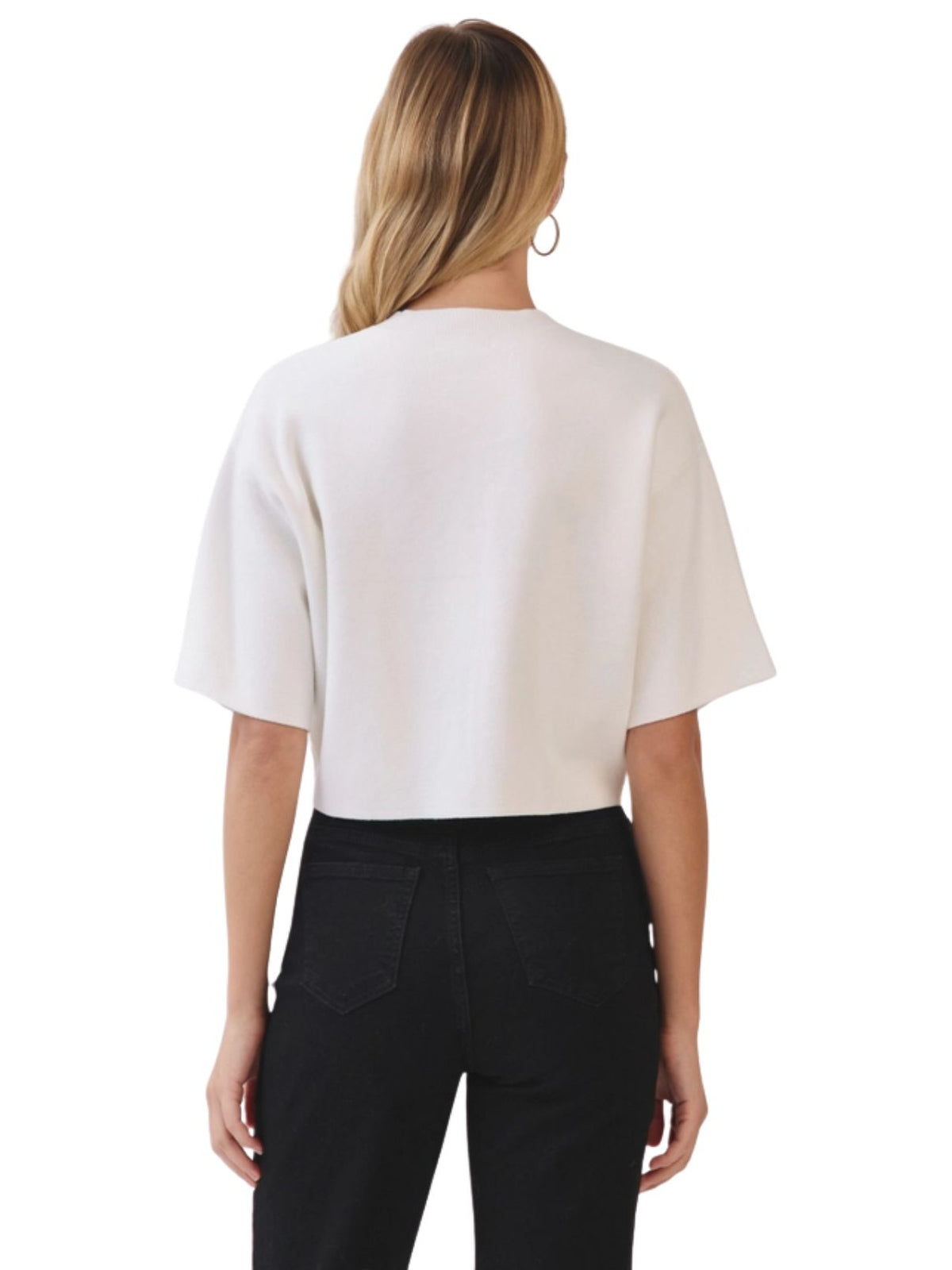 Button-Down Cropped Knit Sweater in White