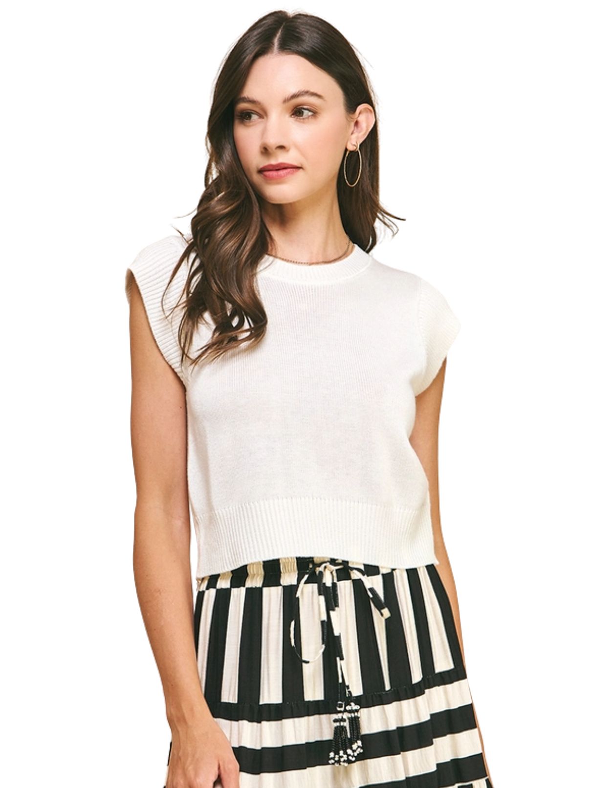 Cap Sleeve Knit Top in Pure White