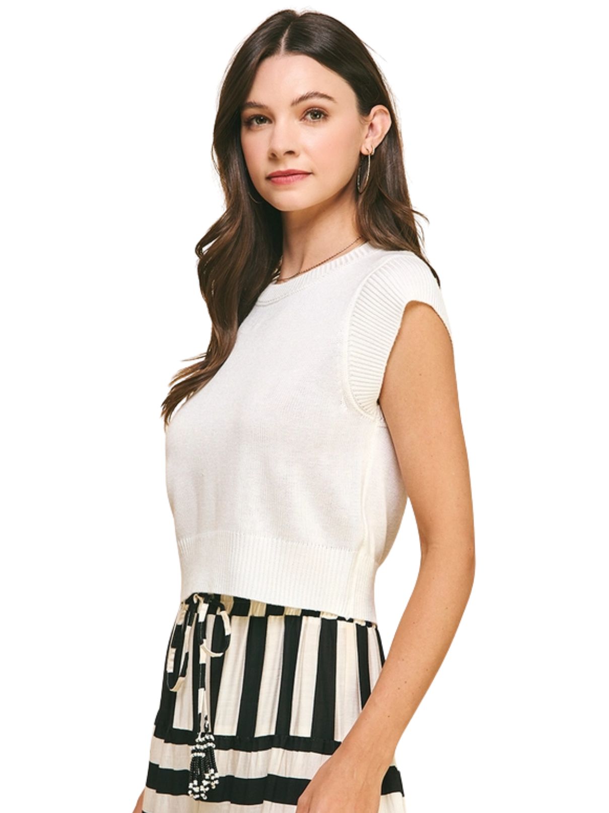 Cap Sleeve Knit Top in Pure White