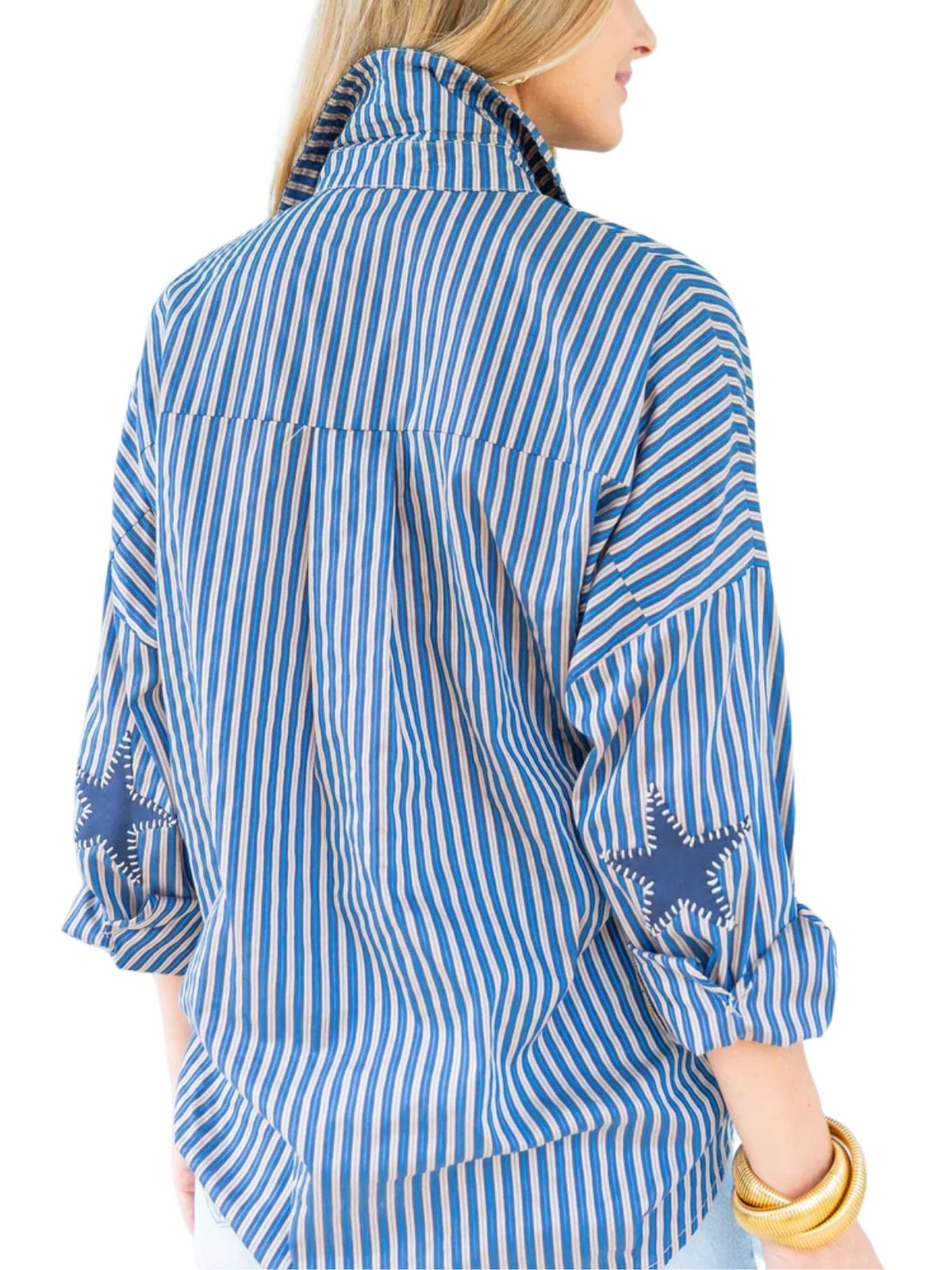 Caryn Lawn Preppy Star Elbow Top in Navy Stripe
