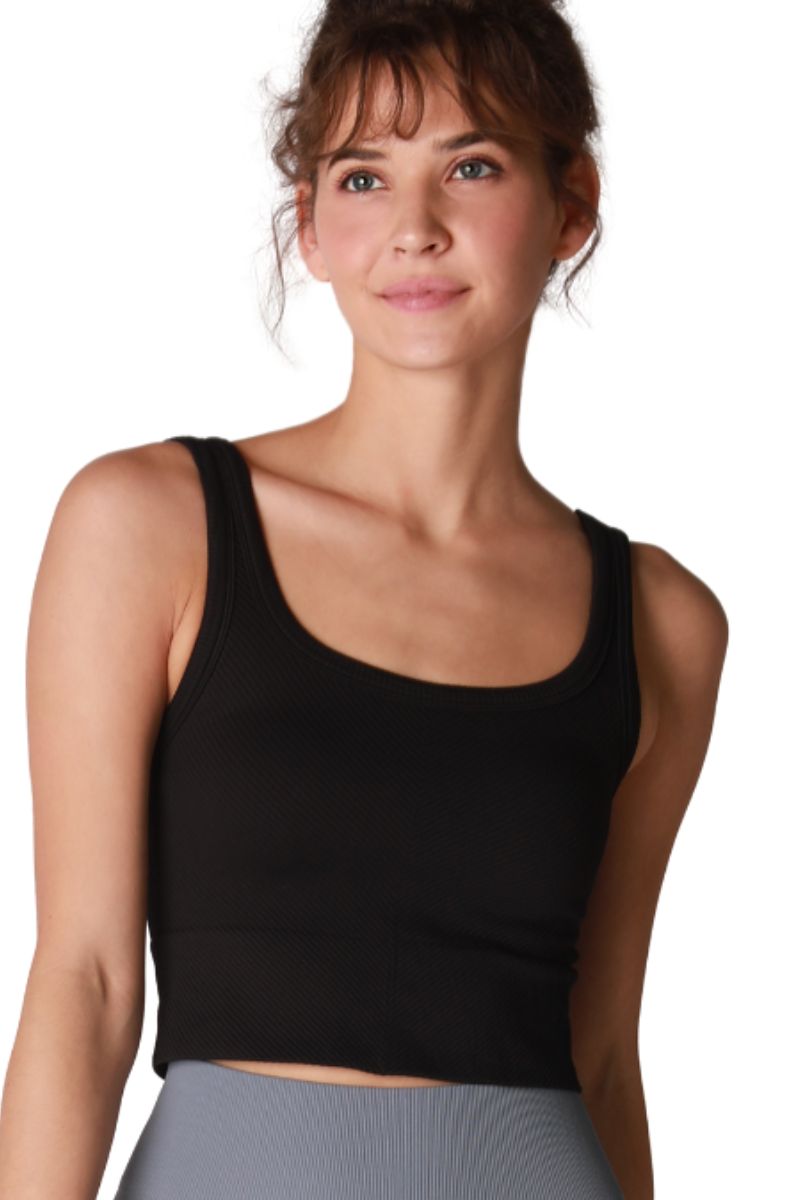 Chevron Ribbed Crop Top in Black