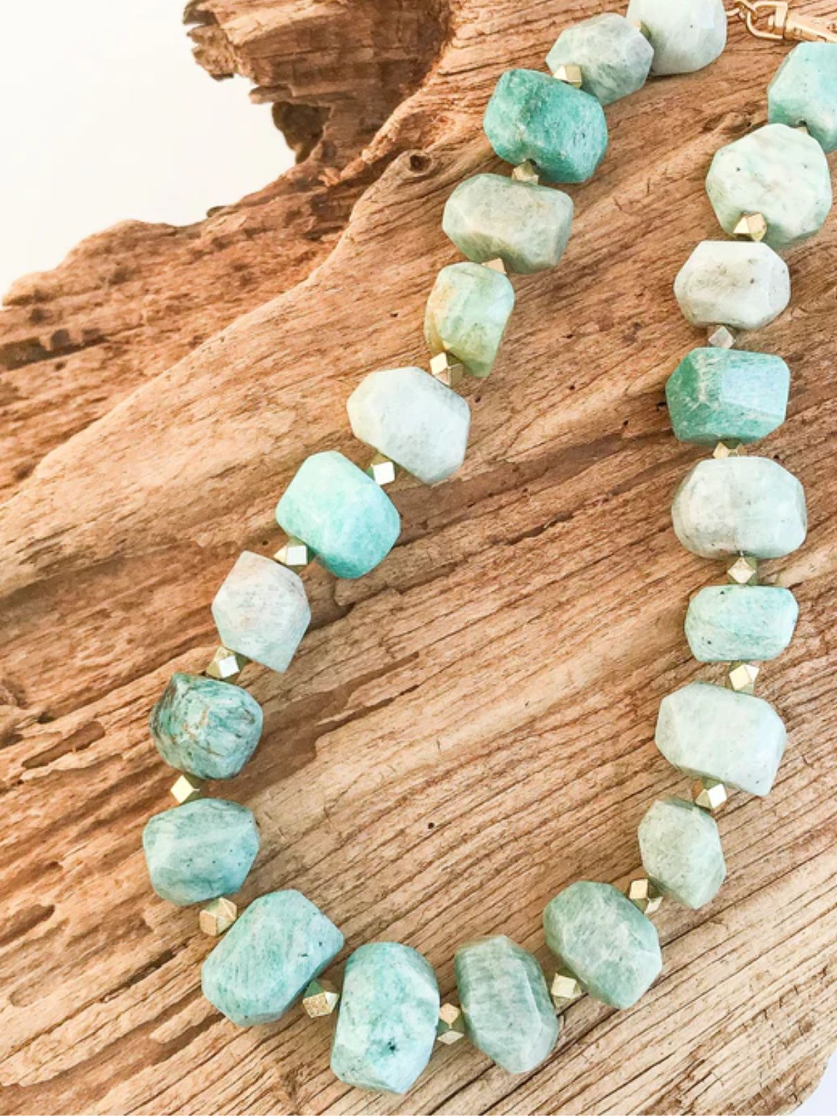 Chunk Statement Brass Necklace in Amazonite