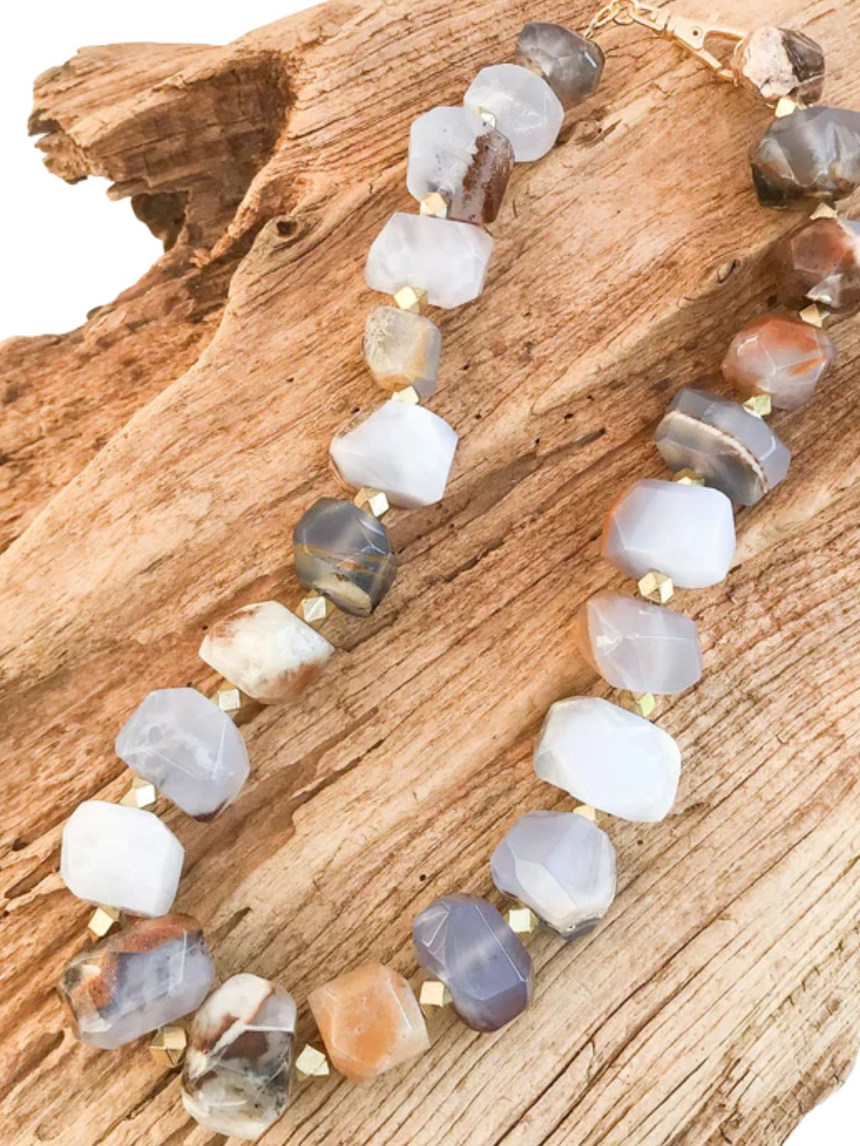 Chunk Statement Brass Necklace in Chalcedony