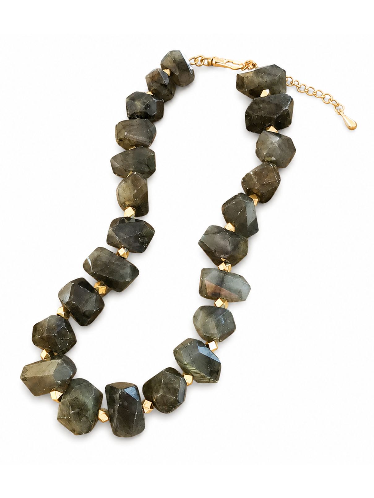 Chunky Statement Brass Necklace – Labradorite