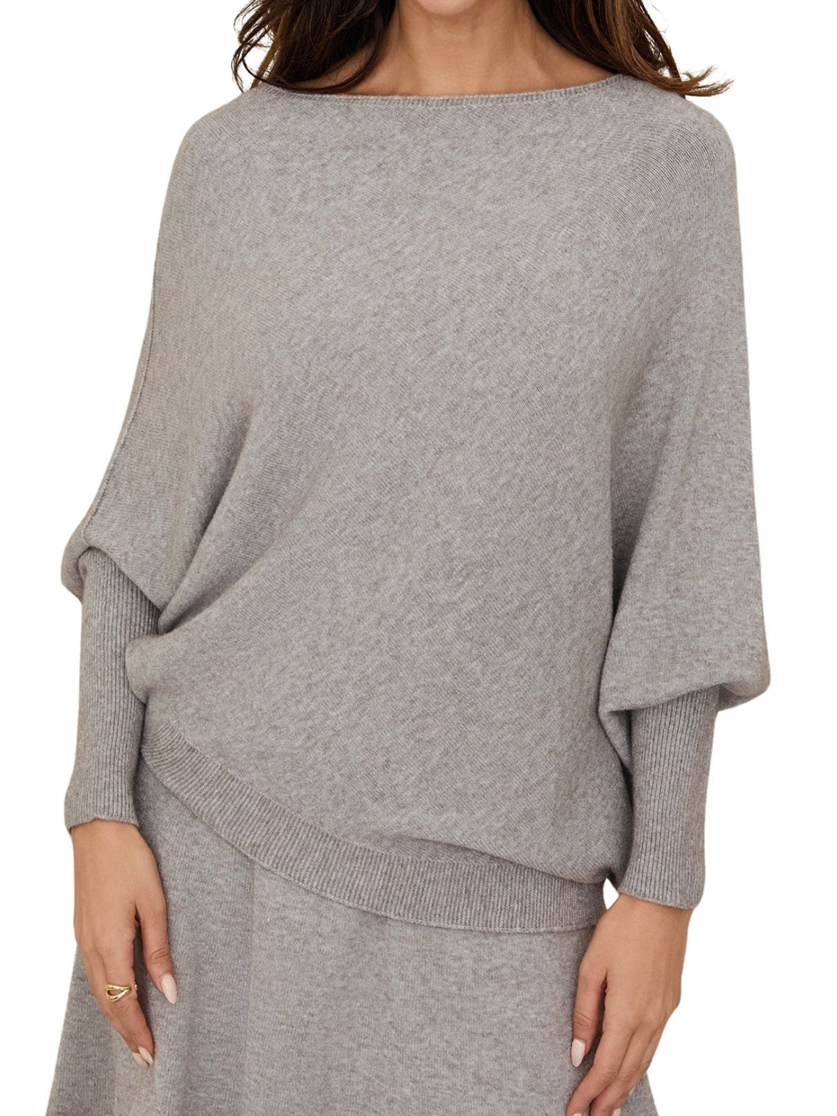 Cotton Island Asymmetrical Ribbed Knit Sweater in Mochaccino