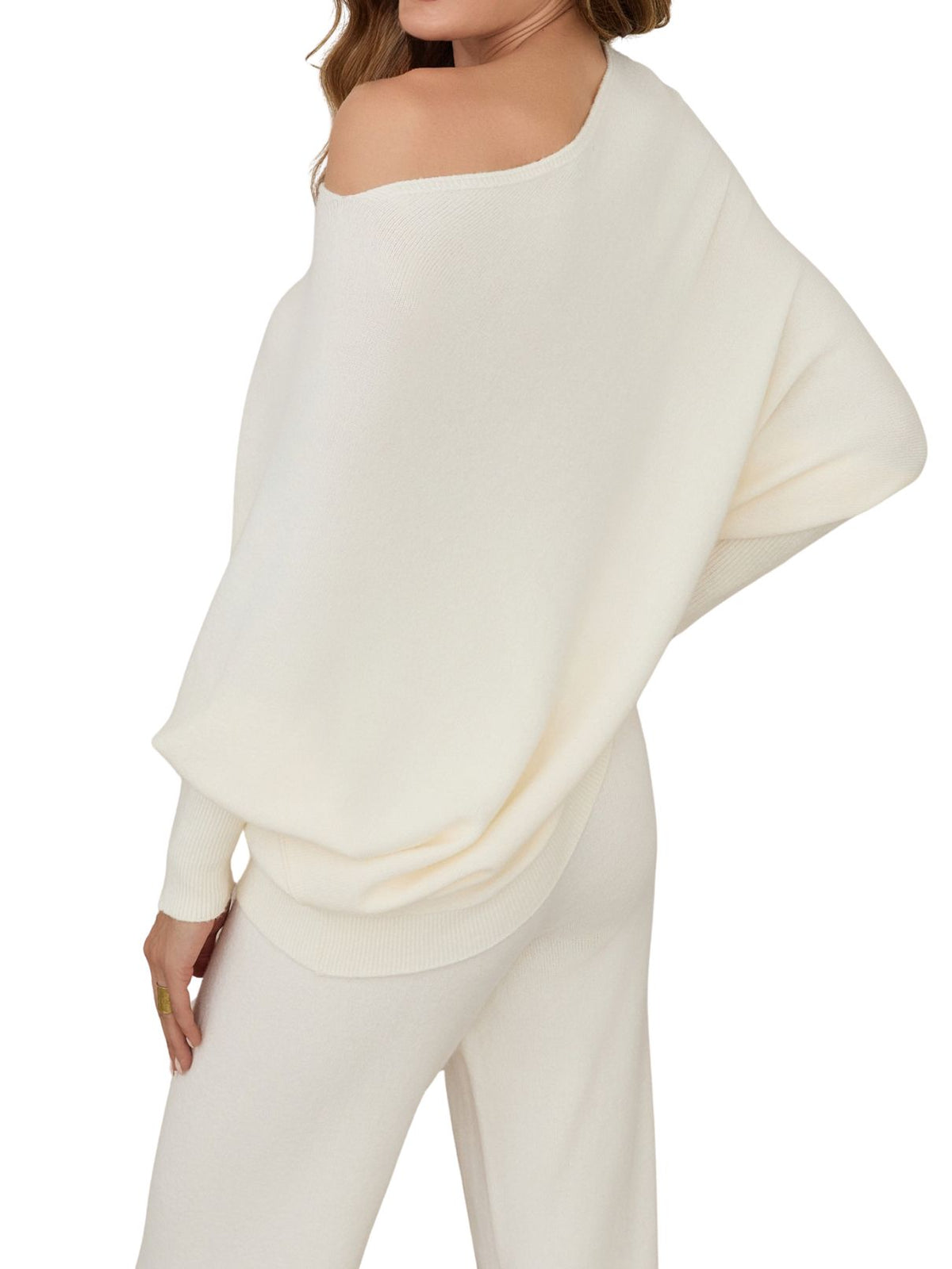 Cotton Island Asymmetrical Ribbed Knit Sweater in Panna Cotta