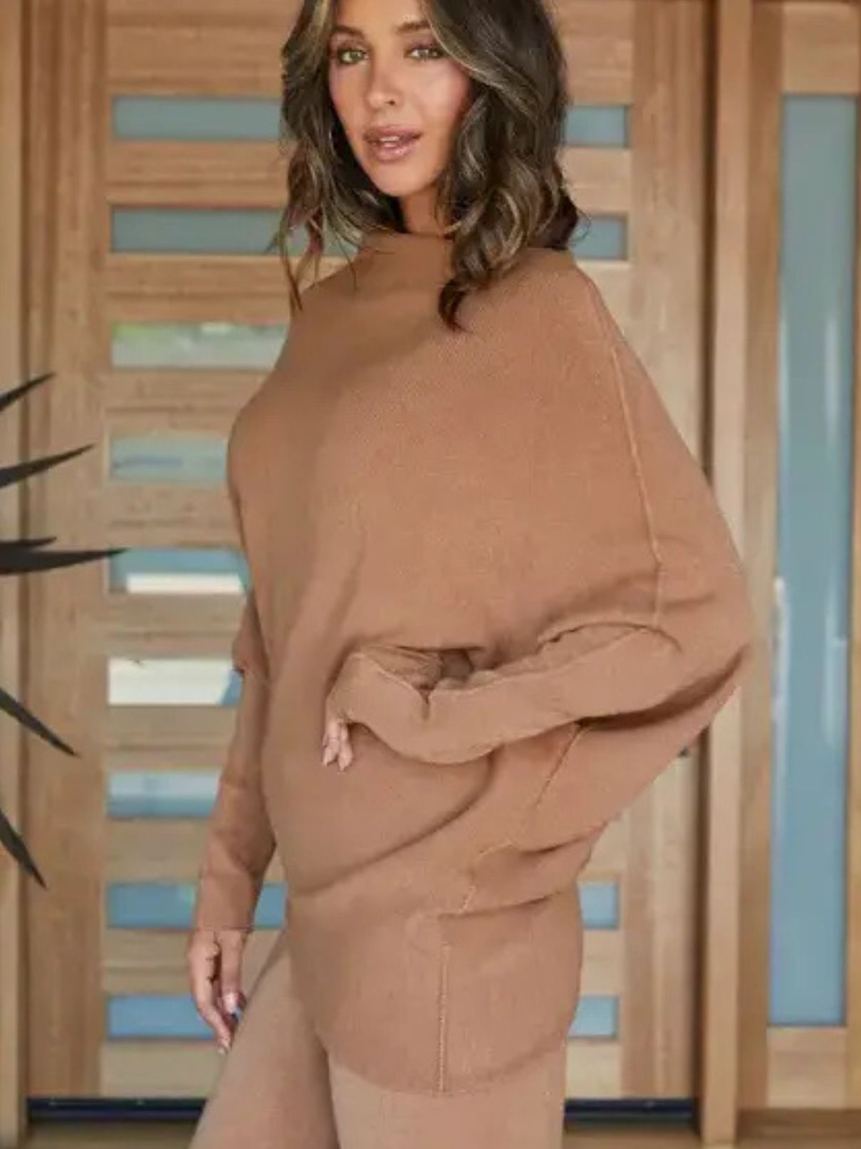 Cotton Island Asymmetrical Sweater in Camel