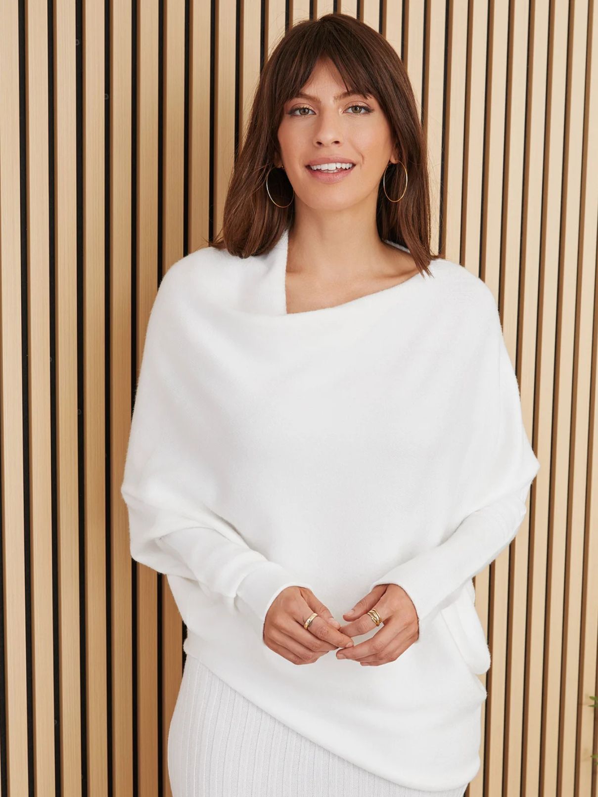Cotton Island Asymmetrical Sweater in White