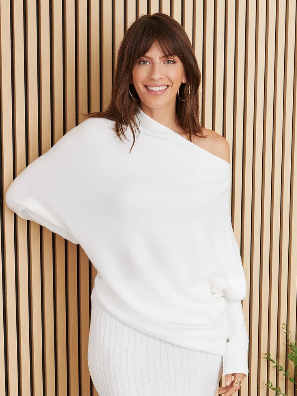 Cotton Island Asymmetrical Sweater in White