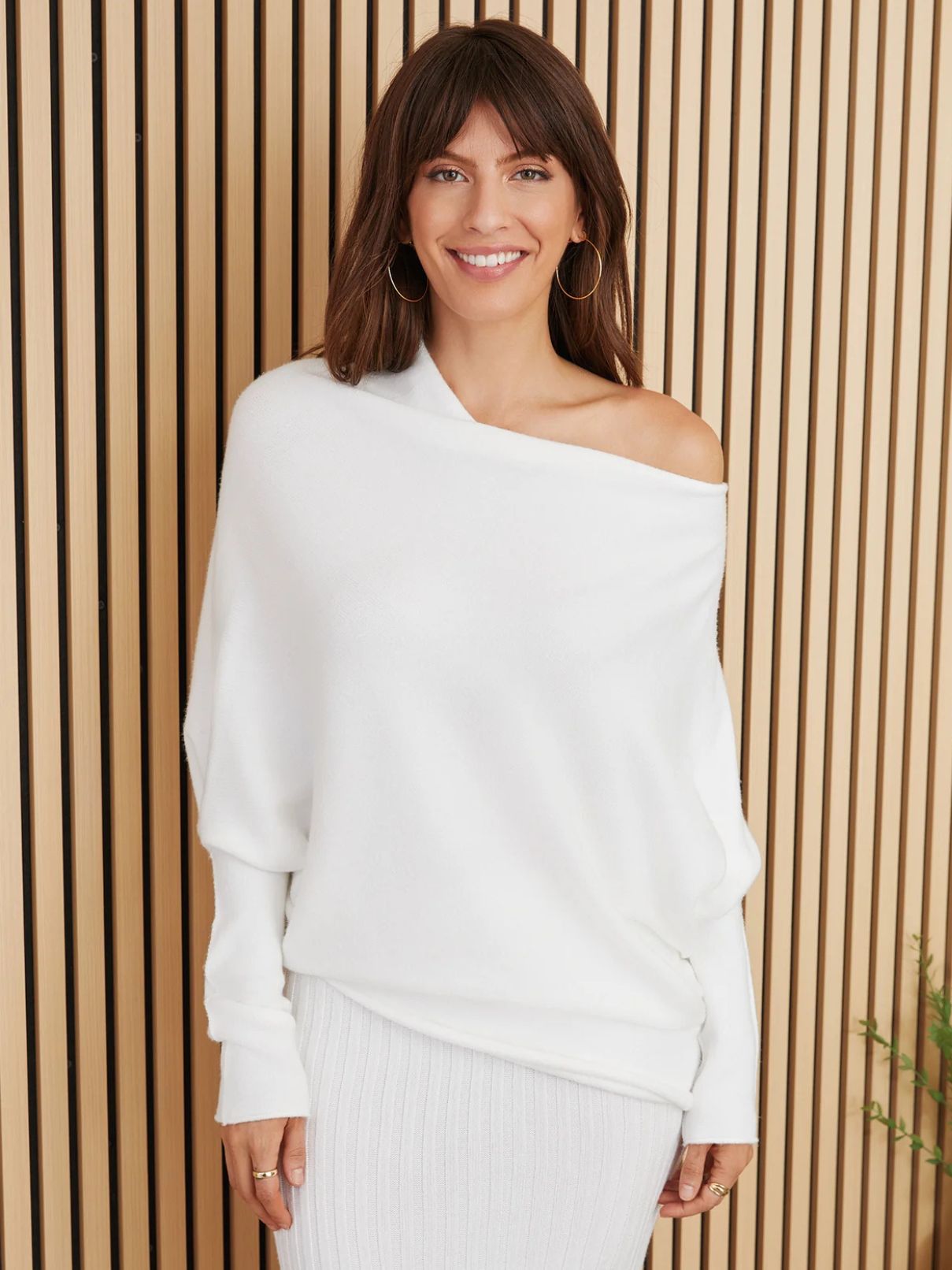 Cotton Island Asymmetrical Sweater in White