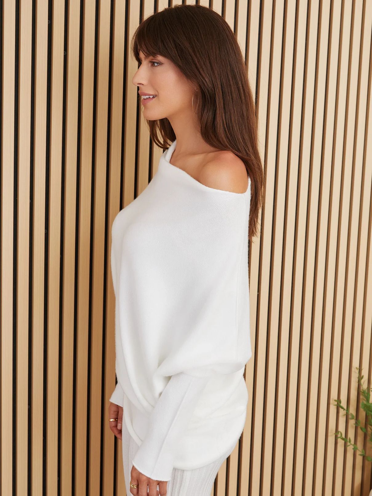 Cotton Island Asymmetrical Sweater in White