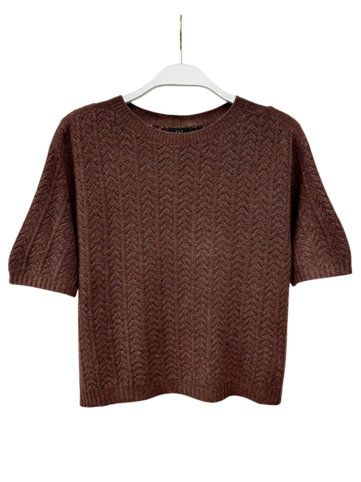 Cotton Island Chevron Crew Knit Top in Chocolate