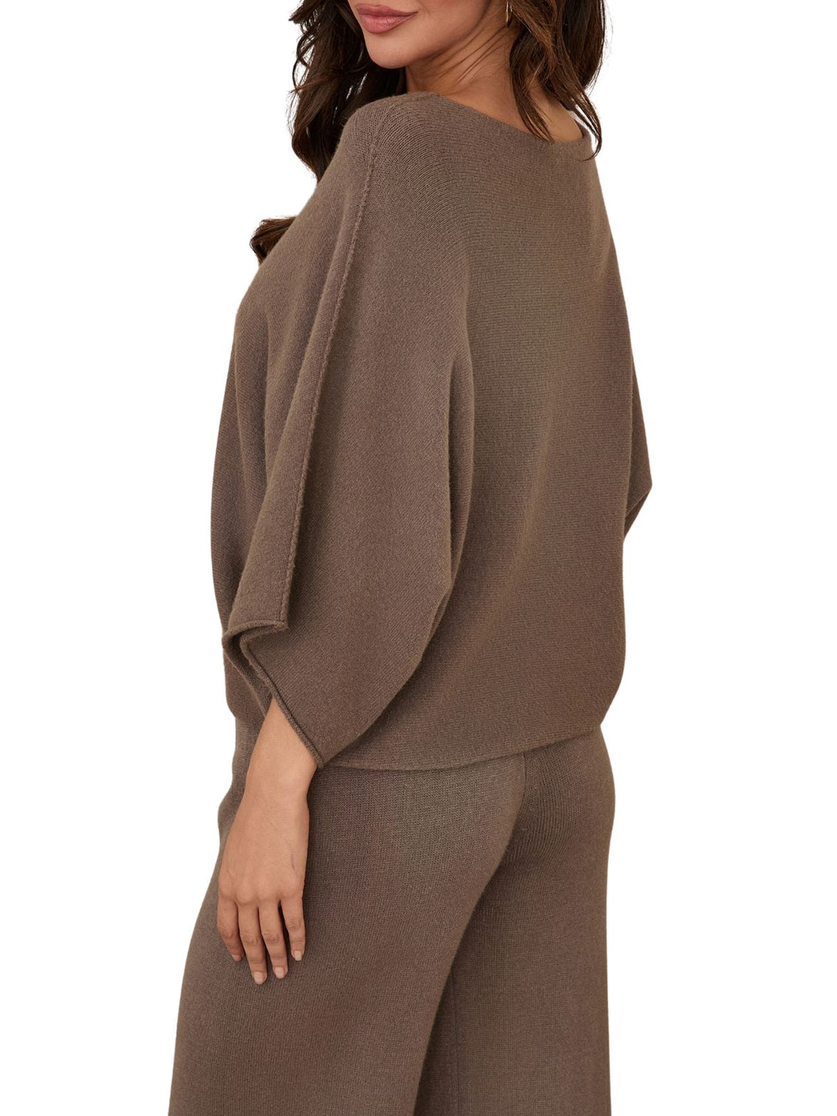 Cotton Island Crew Neck Batwing Sleeve Knit Top in Dark Mocha