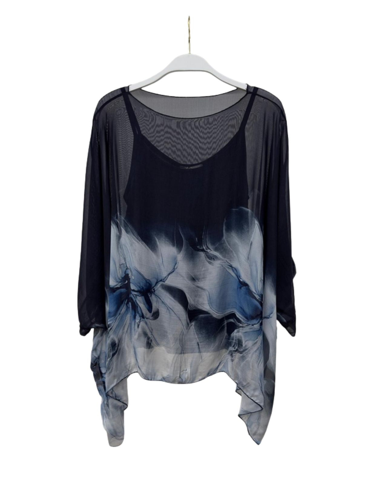 Cotton Island Floral Dolman Silk Top in Navy