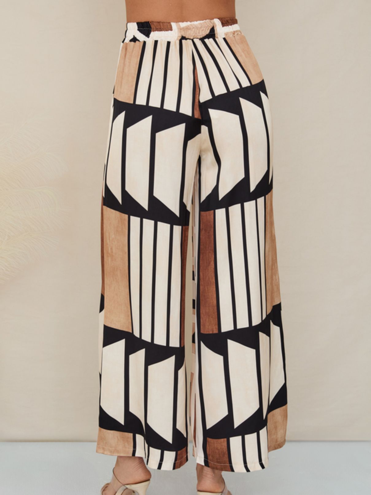 Cotton Island Geometric Pant in Cream/Camel