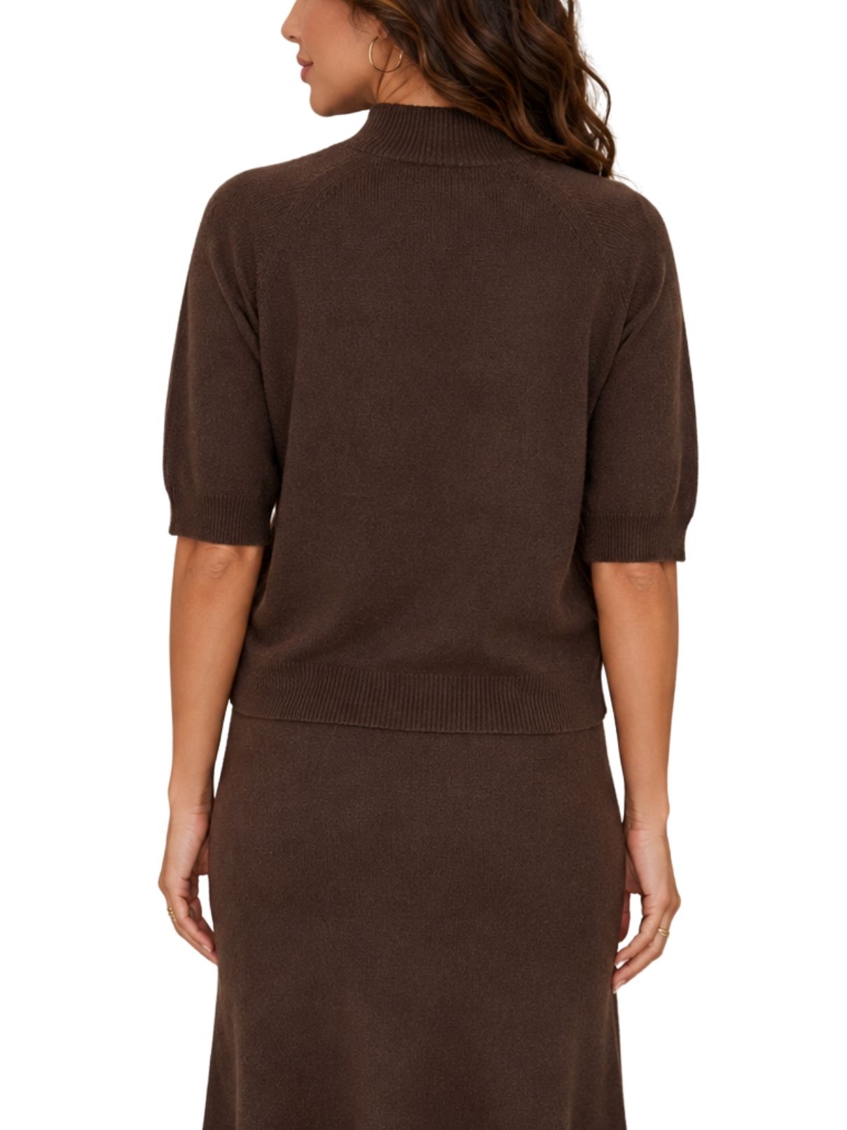 Cotton Island Italian Mock Neck Light Sweater Knit Top – Chocolate