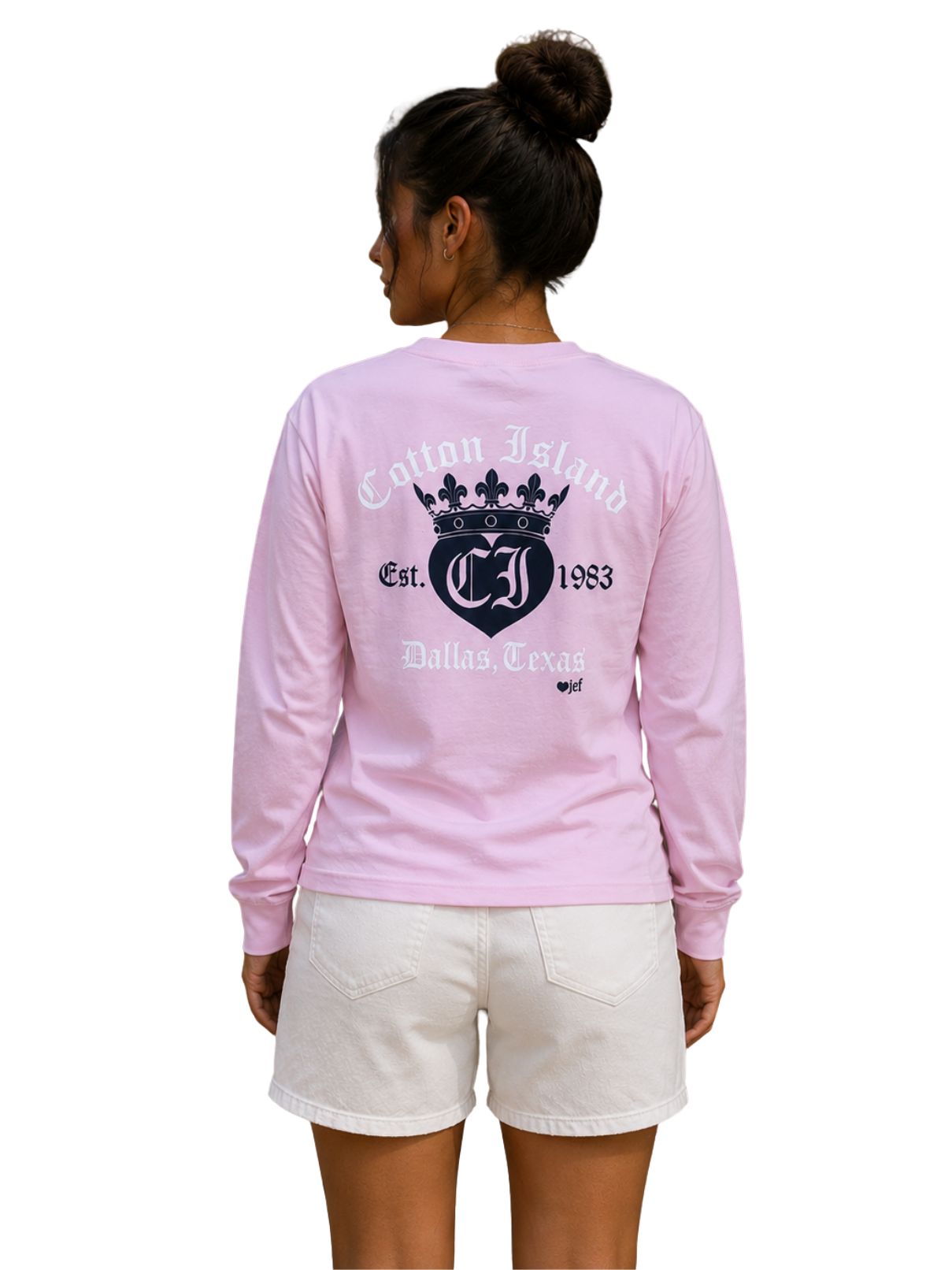 Cotton Island Long Sleeve Tee in Blossom with Navy/White