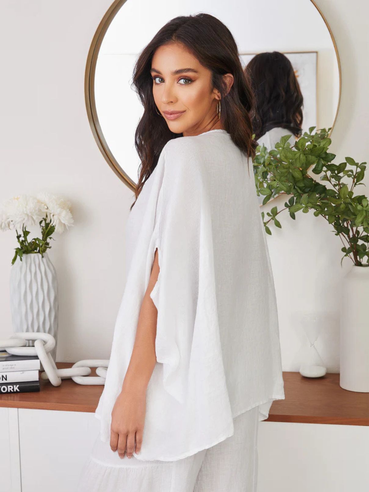 Cotton Island Lace Trim Linen Top in White