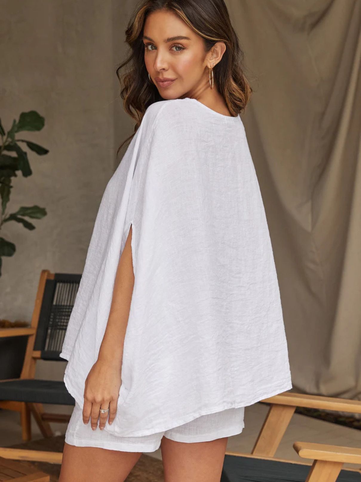 Cotton Island Lace Trim Linen Top in White